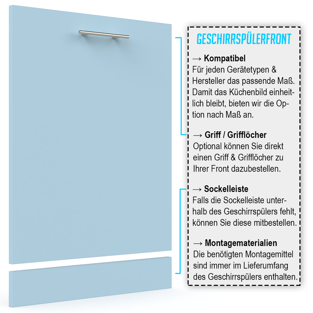 Geschirrspülerfront 19mm Kristallblau