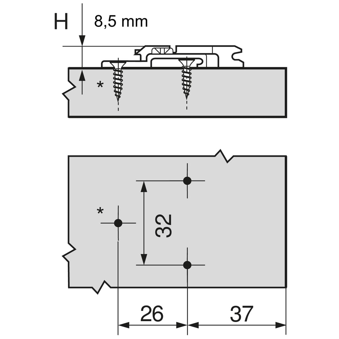 BLUM Montageplatte 0 mm Distanz - 8,5 mm Höhe